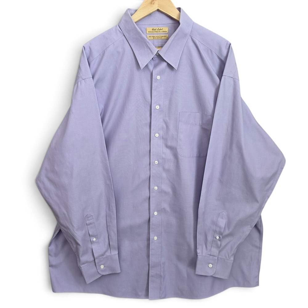 Roundtree & Yorke Gold Label Shirt Mens 19 37 Tall Purple Pinpoint Non Iron